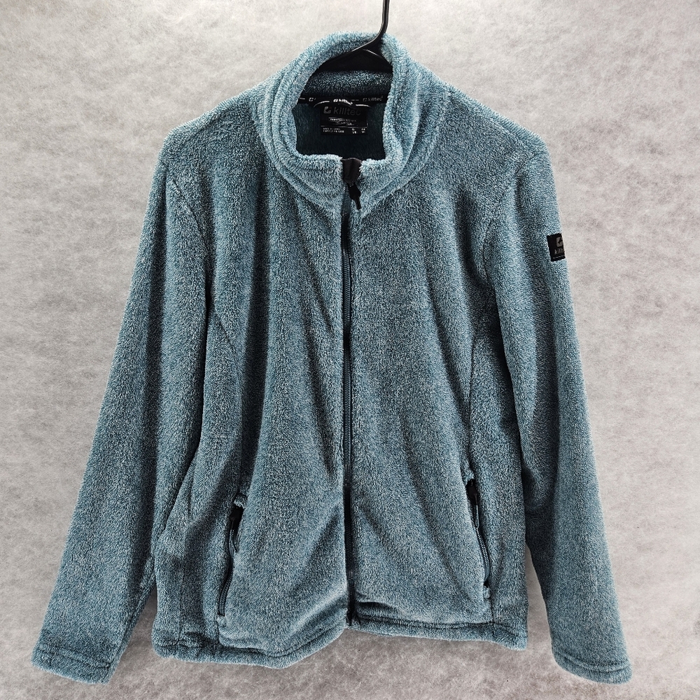 Killtec Sherpa Fleece Heathered Teal Blue Women's Size 10 Full Zip Collared Soft